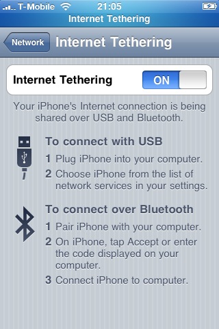 iPhone tethering