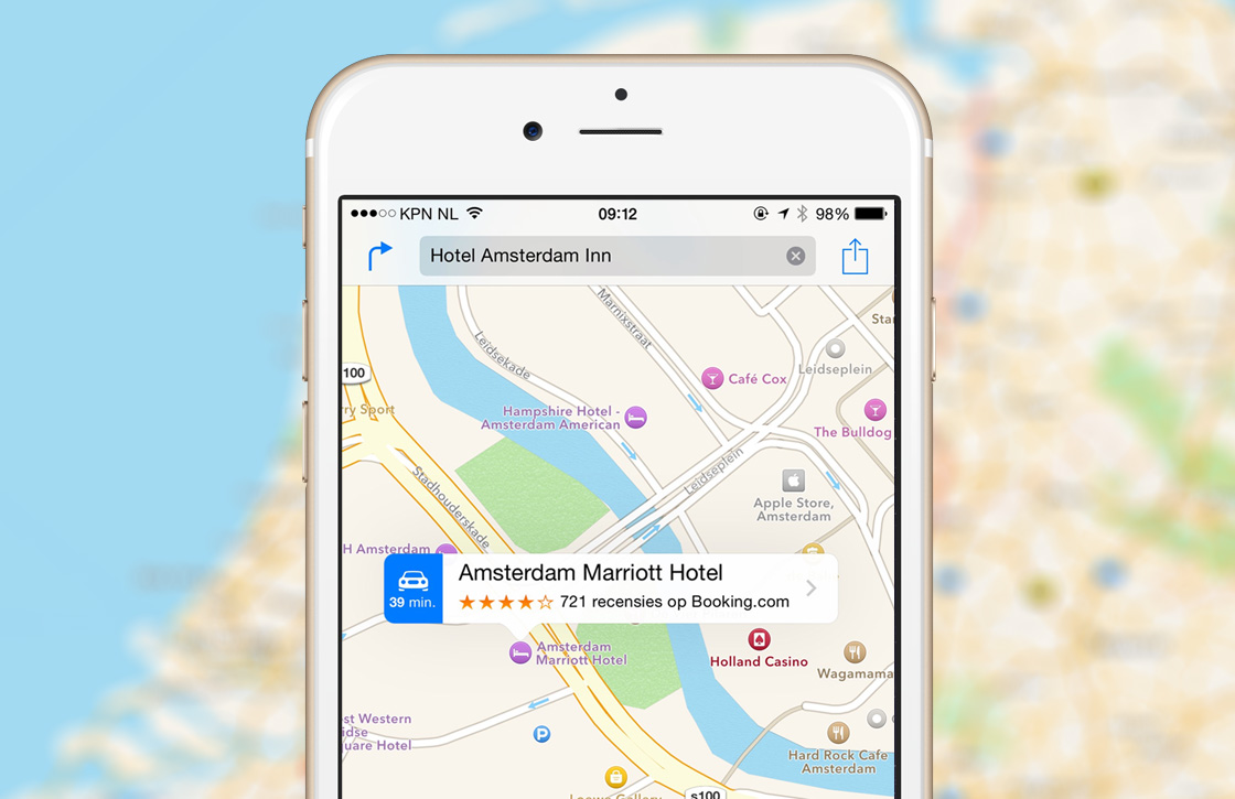 Apple Kaarten toont hotelbeoordelingen van Booking.com