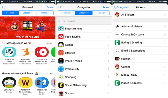 imessage app store categorieen