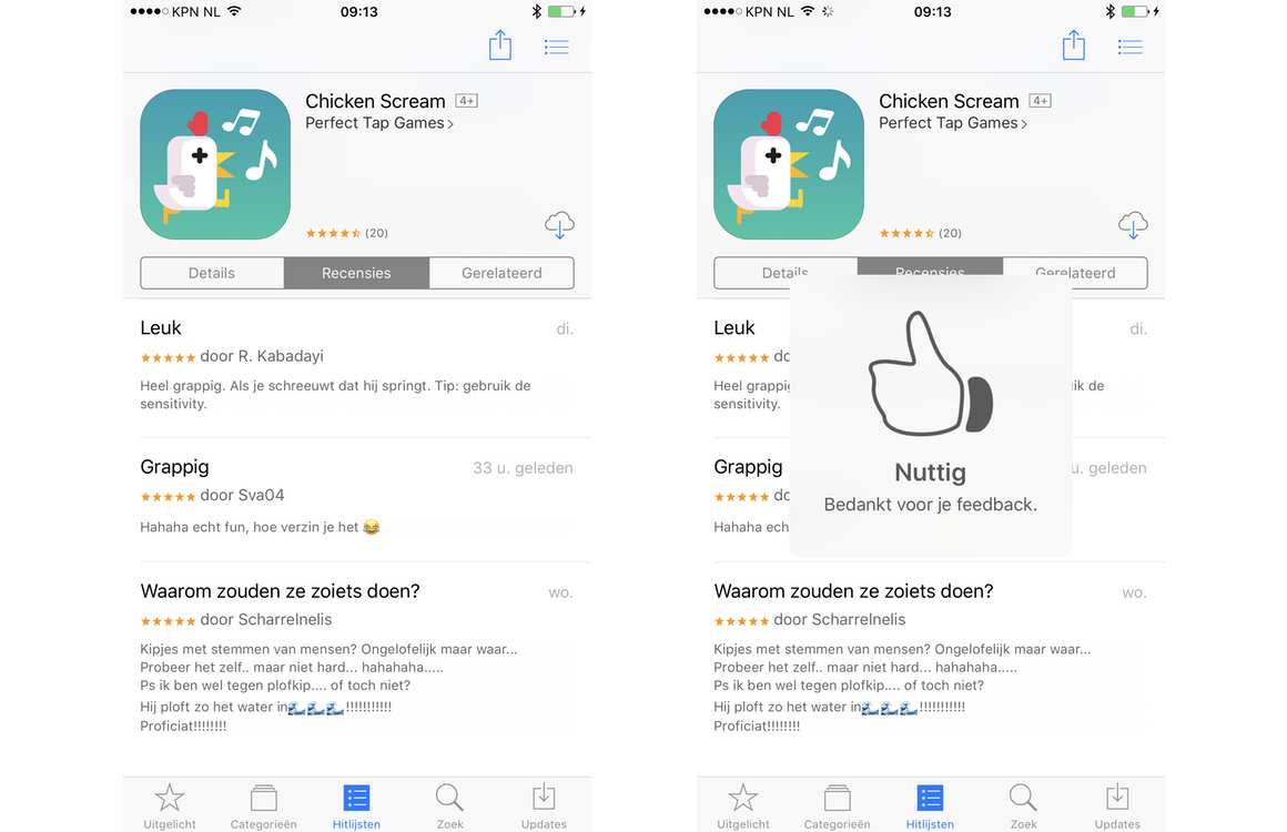 App Store recensie markeren