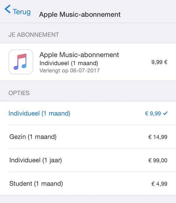 apple music jaarabonnement