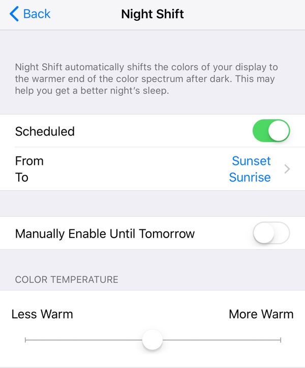 Night Shift iOS