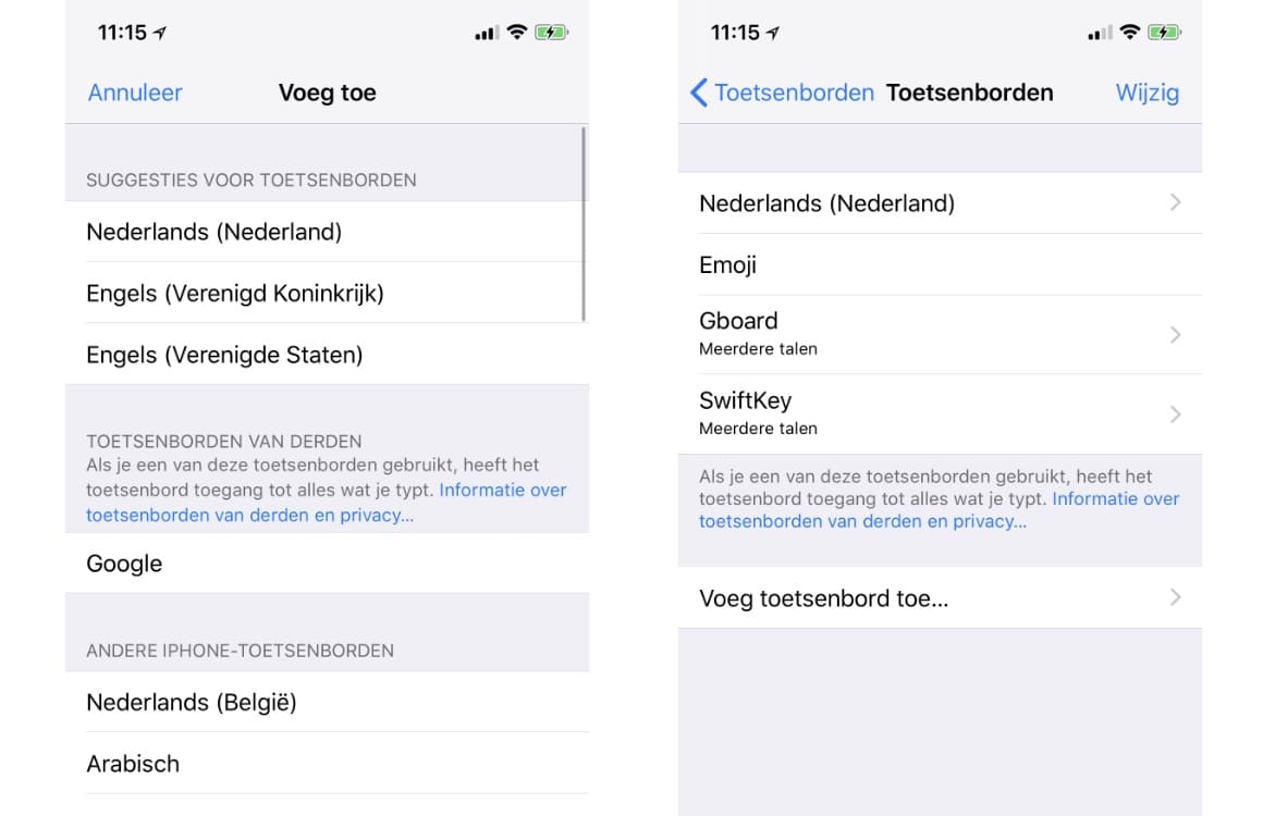 iPhone toetsenbord installeren