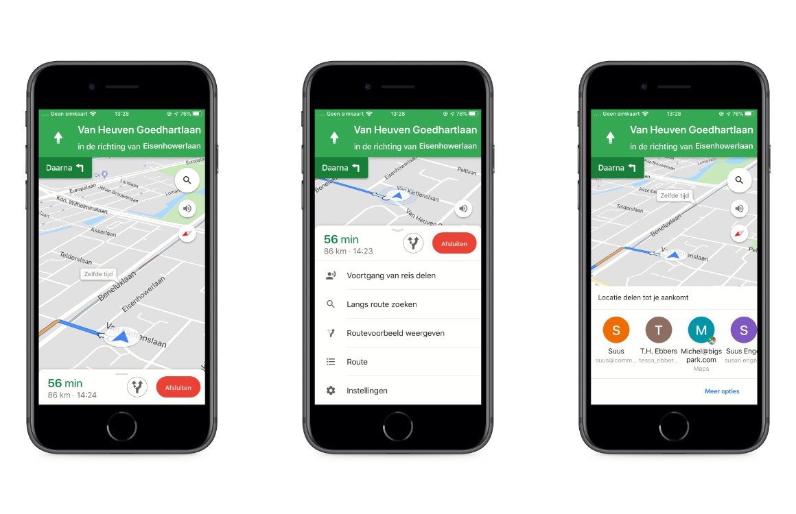 Google Maps voortgang delen screens