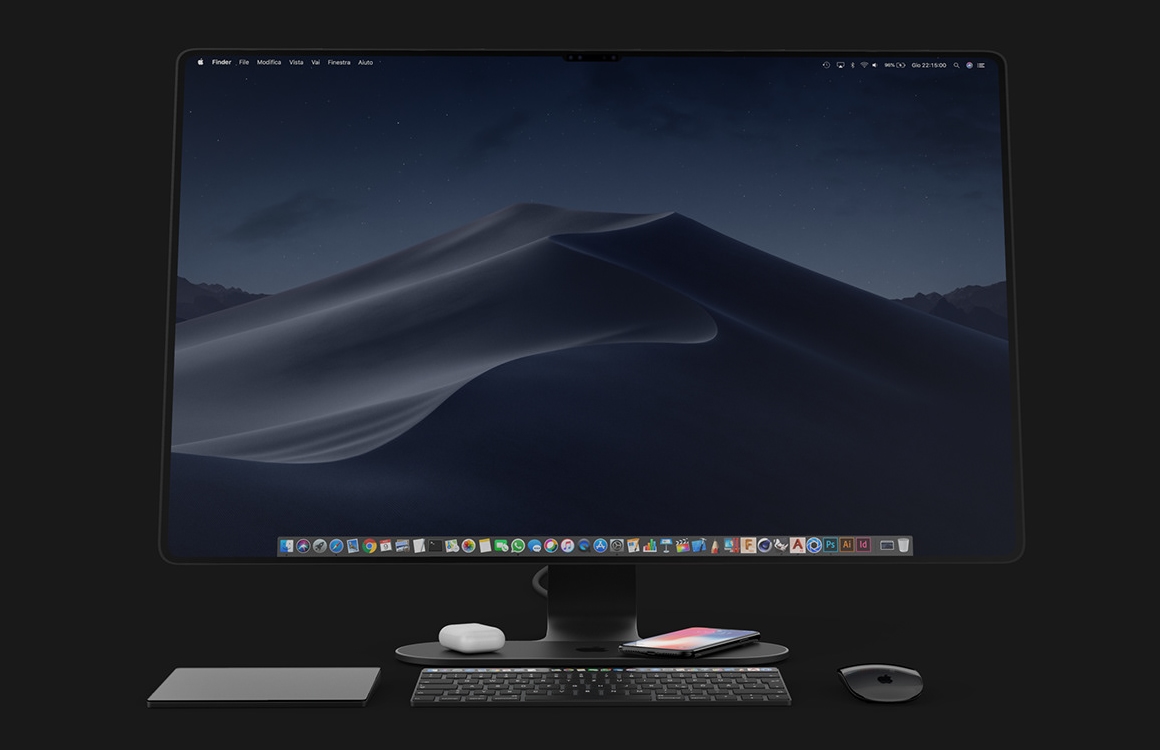 iMac 2019-concept: dunne schermranden, Face ID en AirPower in de voet