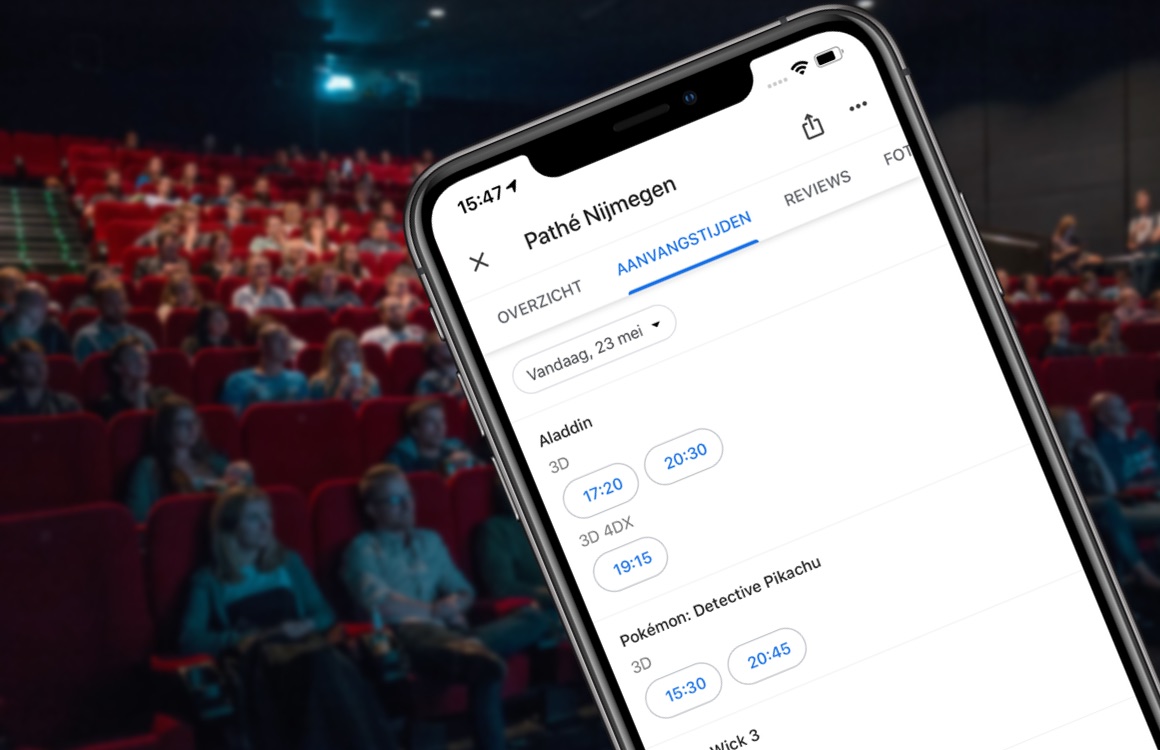 Met Google Maps check je nu razendsnel een bioscoopfilm in de buurt