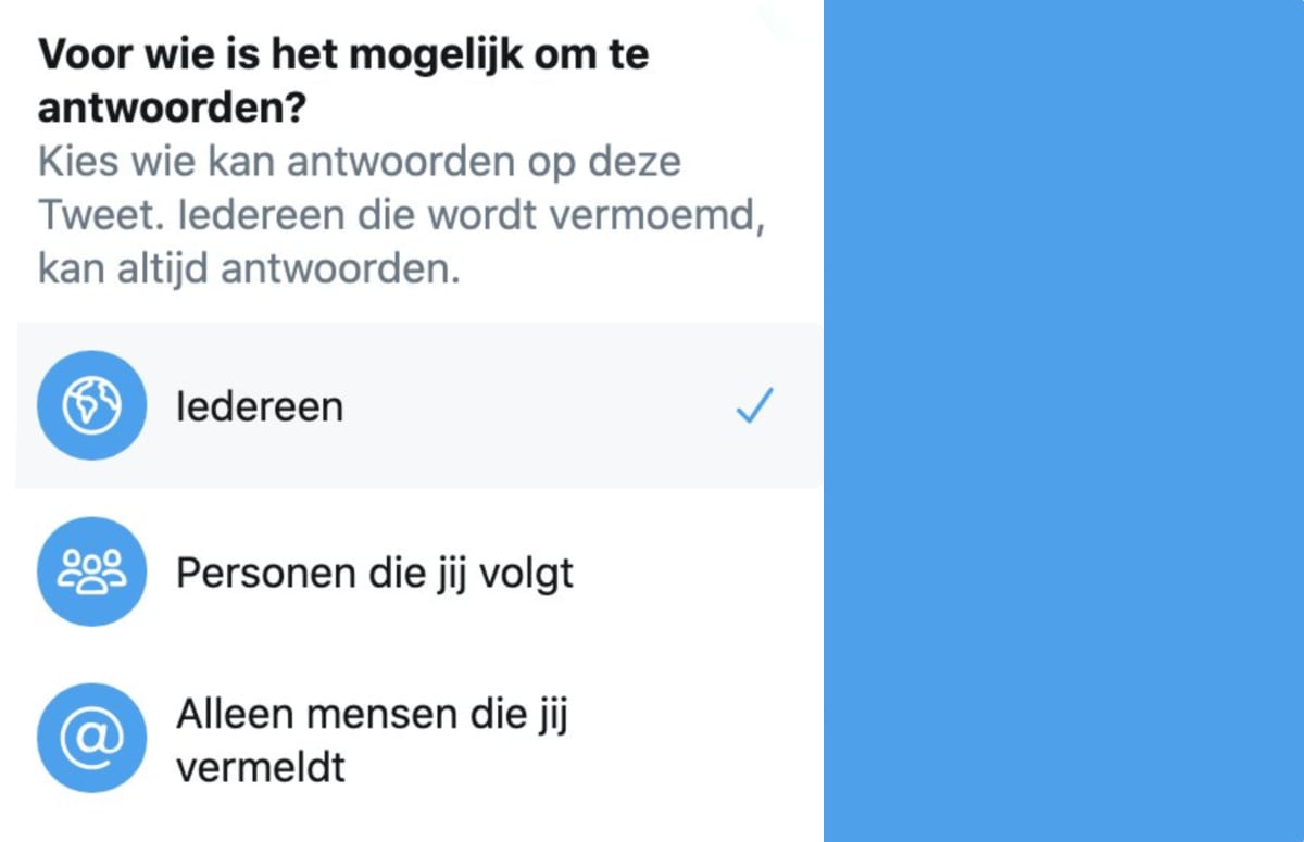 Twitter laat gebruikers kiezen wie er mag reageren