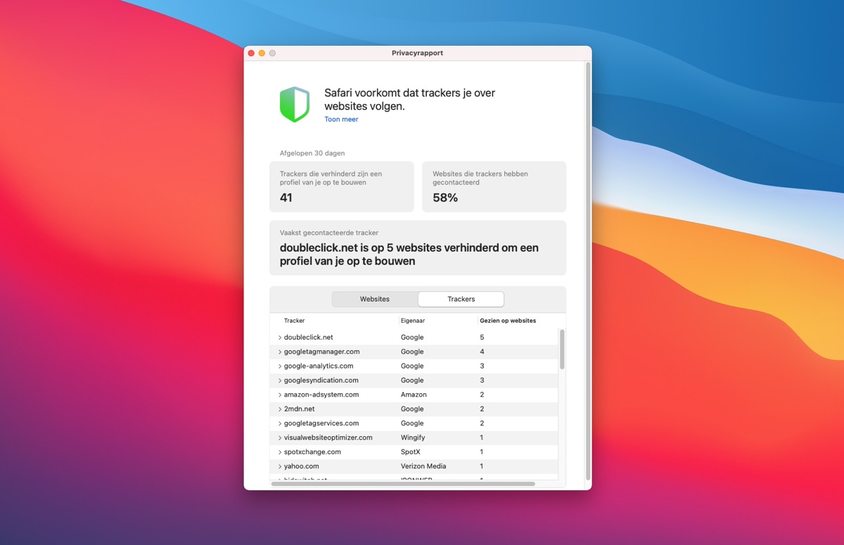 macOS Big Sur: zo bekijk je privacyrapporten van websites in Safari