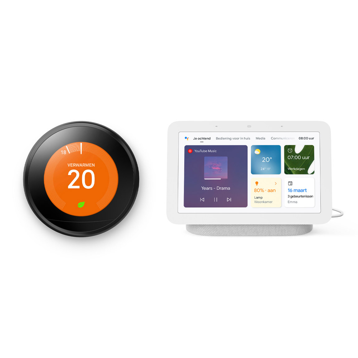 Google Nest Learning Thermostat en Google Nest Hub