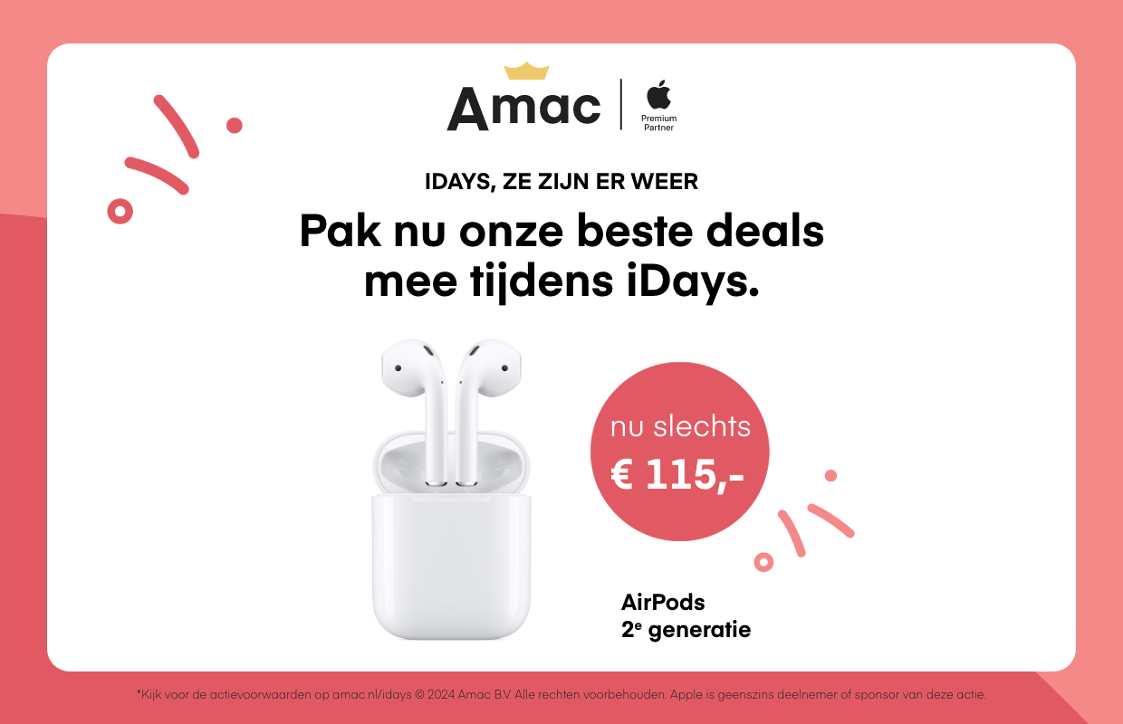 iDays 2024 bij Amac: Apple AirPods 2 nu voor slechts 115 euro (ADV)